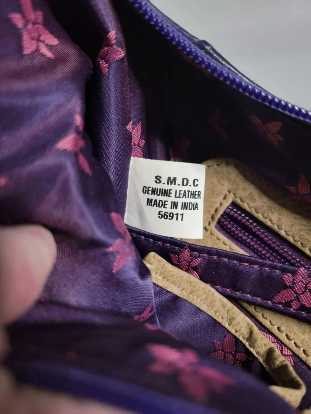 ANUSCHKA Painted Genuine Leather Purple Peonies Paisley Hobo Shoulder Bag EUC